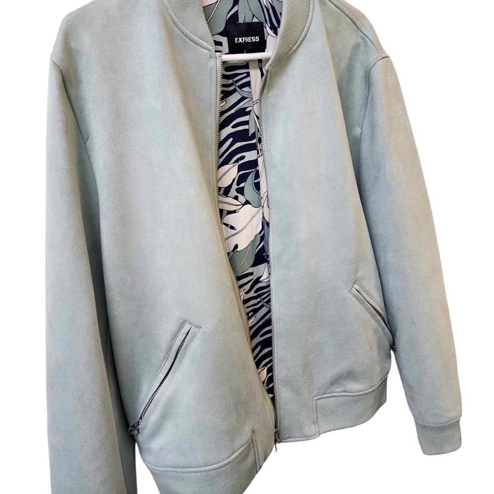 Express Sage Green Zip-Front Bomber Jacket